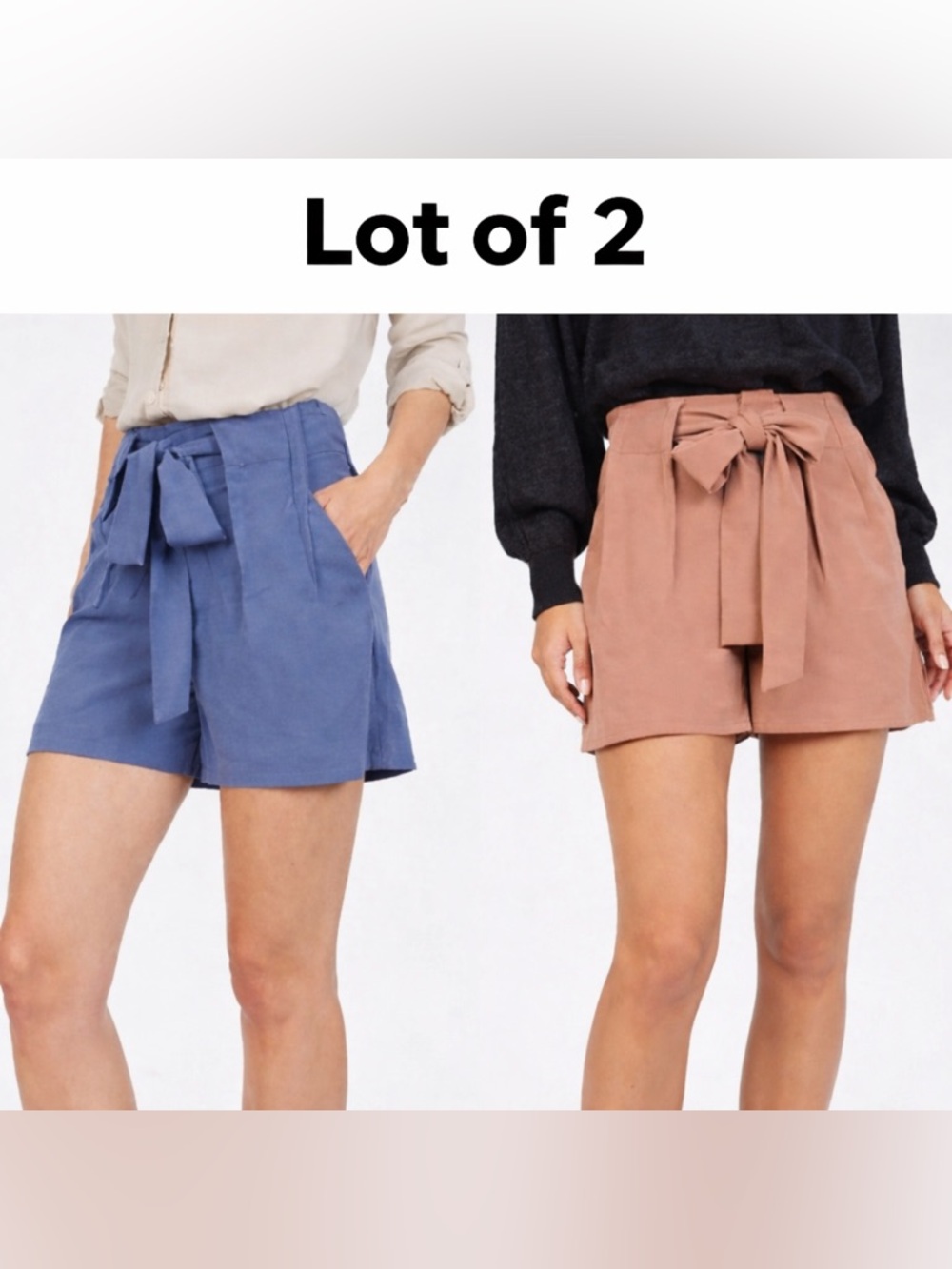 Lot of 2 High Waist Paperbag Short Brown / Blue